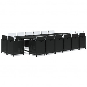 Set comedor de jardín 17 pzas con cojines ratán sintético negro H
