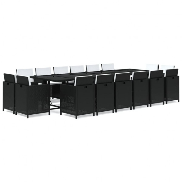 Set comedor de jardín 17 pzas con cojines ratán sintético negro M 2