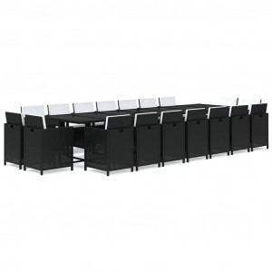 19 pcs conjunto jantar p/ jardim c/ almofadões vime PE preto H