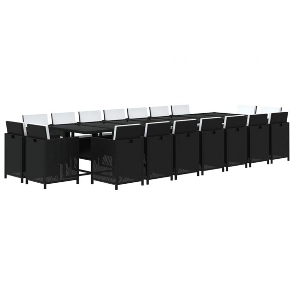 Set comedor de jardín 19 pzas con cojines ratán sintético negro M 3