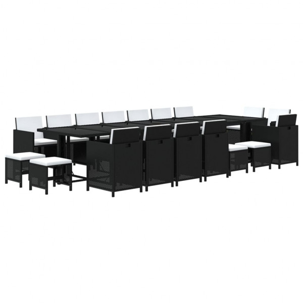 Set comedor de jardín 19 pzas con cojines ratán sintético negro M 3
