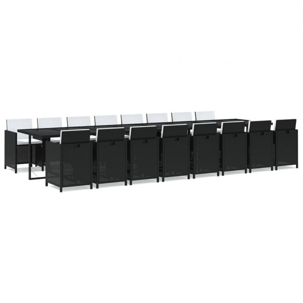 17 pcs conjunto de jantar p/ jardim c/ almofadões vime PE preto M 2