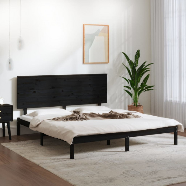 Estructura de cama de madera maciza de pino negro 200x200 cm D