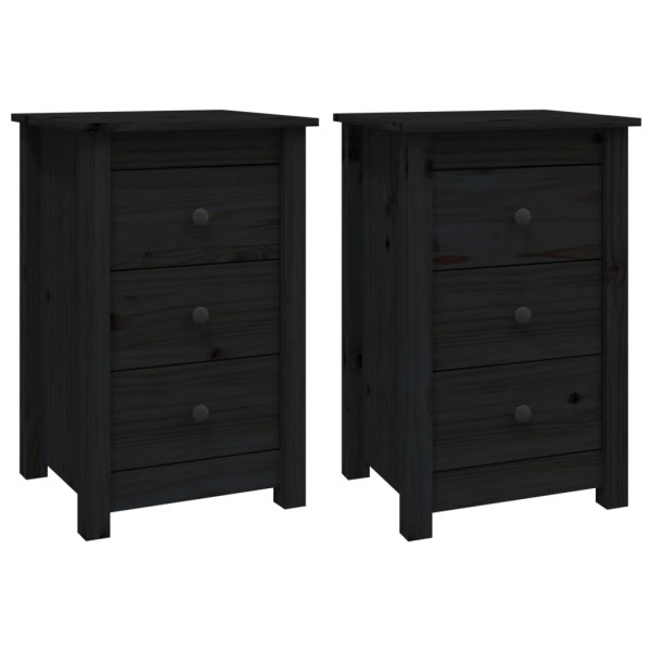 Mesitas de noche 2 uds madera maciza de pino negro 40x35x61.5cm M 2