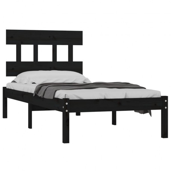 Estrutura de cama 100x200 cm madeira maciça preto M 3