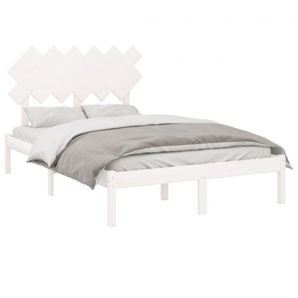 Estructura de cama doble madera maciza blanca 135x190 cm M 3