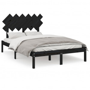 Estrutura de cama casal 135x190 cm madeira maciça preto H