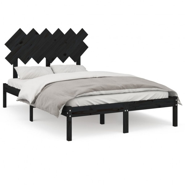 Estructura de cama doble madera maciza negra 135x190 cm M 2