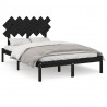 Estructura de cama doble madera maciza negra 135x190 cm 2