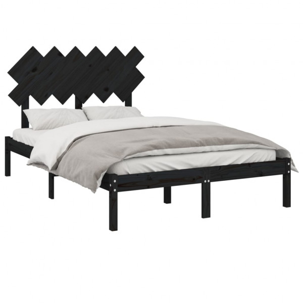 Estructura de cama doble madera maciza negra 135x190 cm M 3