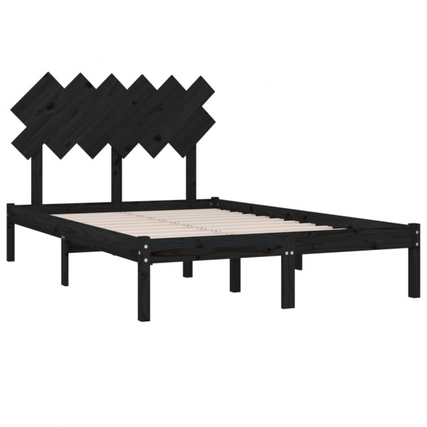 Estructura de cama doble madera maciza negra 135x190 cm M 4