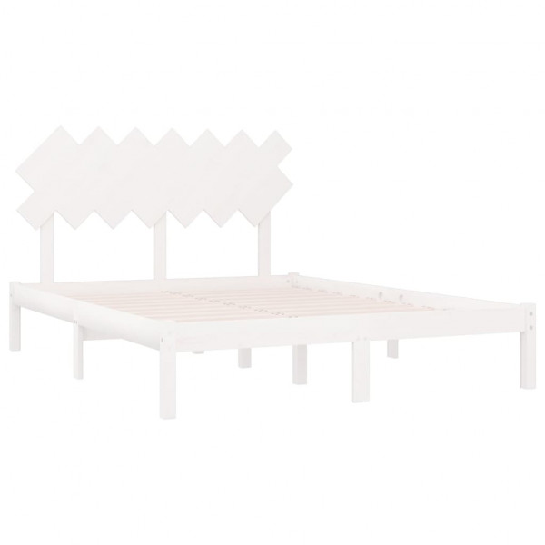 Estructura de cama doble madera maciza blanca 140x190 cm M 4