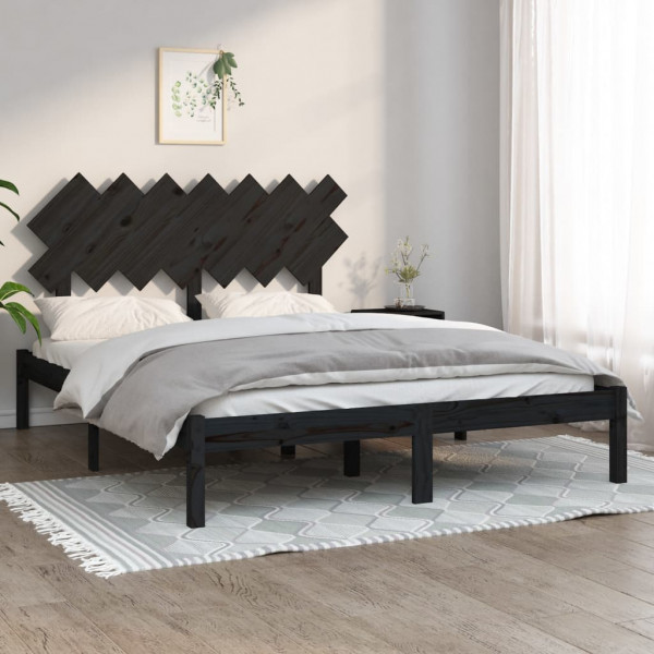 Estructura de cama de madera maciza negra 140x190 cm D