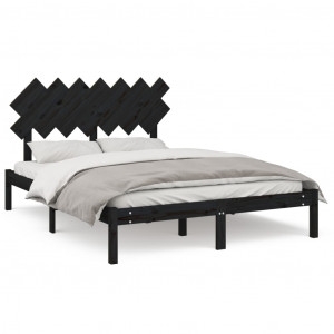 Estrutura de cama 140x190 cm madeira maciça preto H