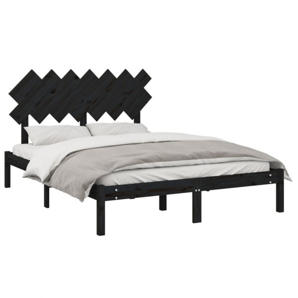 Estructura de cama de madera maciza negra 140x190 cm M 3