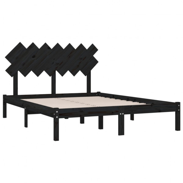 Estructura de cama de madera maciza negra 140x190 cm M 4