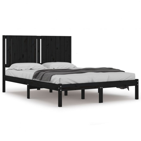 Estrutura de cama 140x190 cm madeira de pinho maciça preto M 2