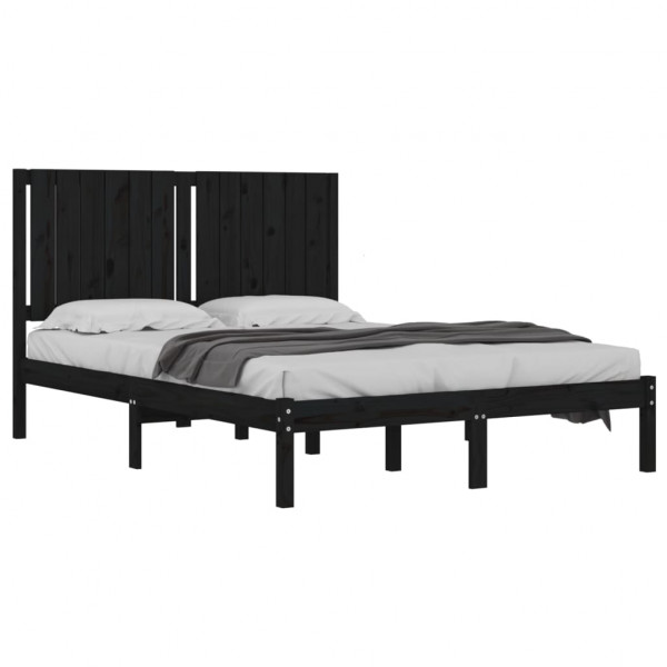 Estrutura de cama 140x190 cm madeira de pinho maciça preto M 3