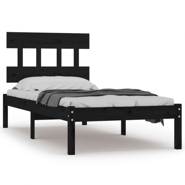 Estructura de cama individual de madera maciza negro 75x190 cm M 2