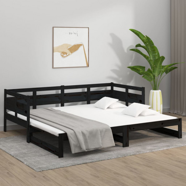 Sofá-cama de puxar pinho maciço preto 2x(80x200) cm M 4