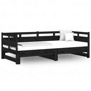 Sofá cama extraíble madera maciza de pino negro 2x(90x190) cm H