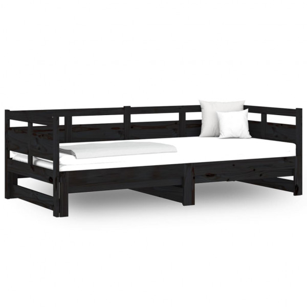 Estrutura sofá-cama de puxar pinho maciço preto 2x(90x190) cm M 2