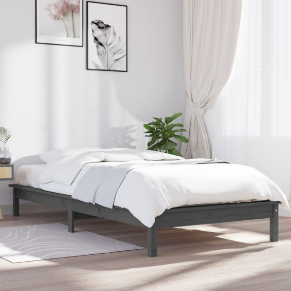 Estructura de cama madera maciza de pino gris 90x200 cm D
