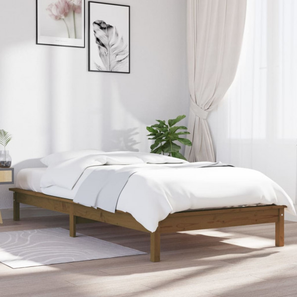 Estructura de cama madera maciza pino marrón miel 90x200 cm D