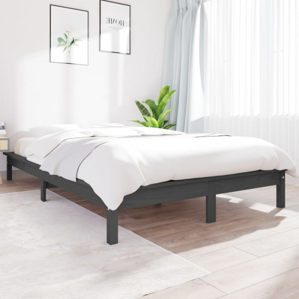 Estructura de cama madera maciza de pino gris 120x200 cm D