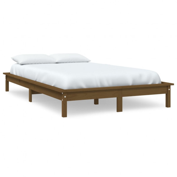 Estructura de cama madera maciza de pino marrón miel 135x190 cm M 2