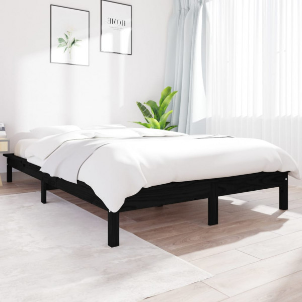 Estructura de cama de madera maciza de pino negro 140x190 cm D