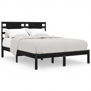 Estructura de cama de madera maciza de pino negra 140x190 cm H