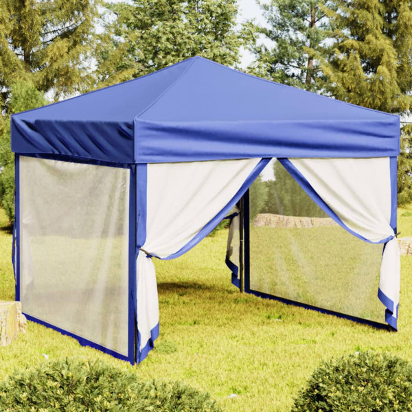 Carpa para fiestas plegable con paredes laterales azul 3x3 m D