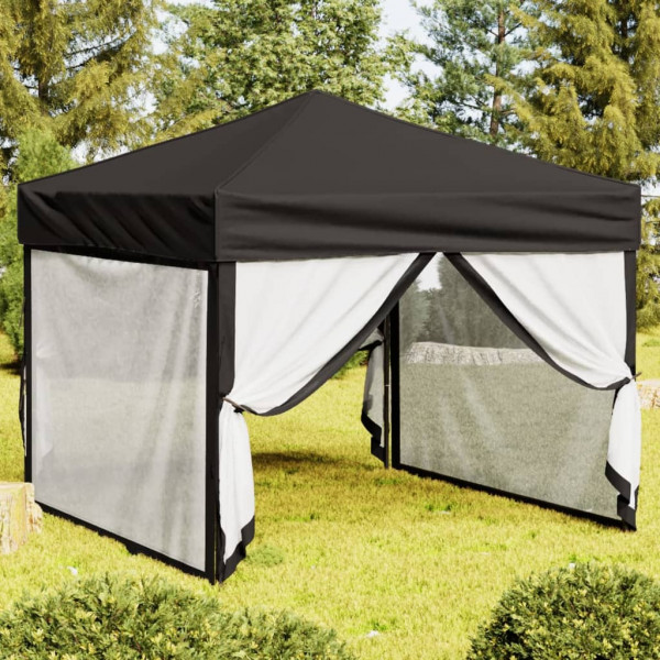 Carpa para fiestas plegable con paredes laterales negra 3x3 m D
