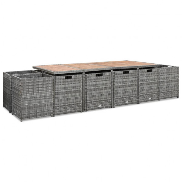 Set comedor de jardín 13 piezas y cojines ratán sintético gris M 3