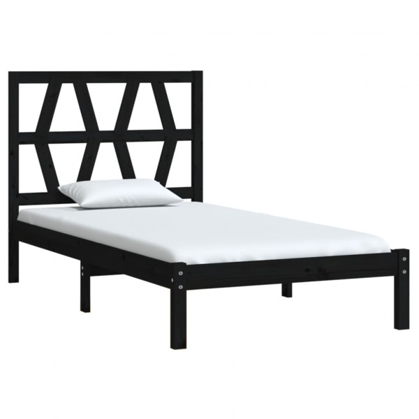 Estrutura de cama pequena solteiro 75x190 cm pinho maciço preto M 3