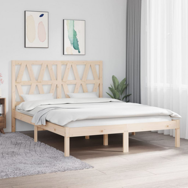 Estructura de cama de matrimonio madera maciza pino 135x190 cm D
