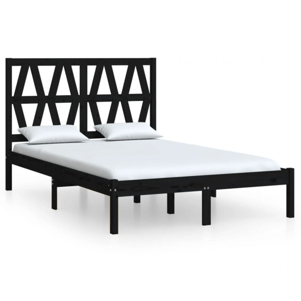 Estrutura de cama 140x190 cm madeira de pinho maciça preto M 2