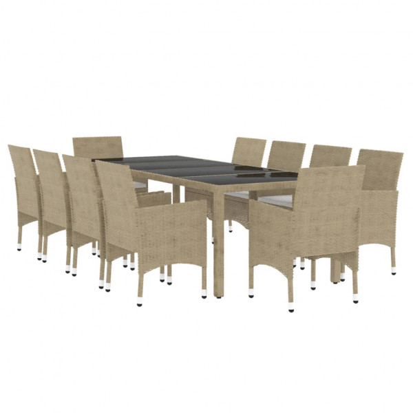 Juego de comedor de jardín de 11 piezas ratán sintético beige M 3