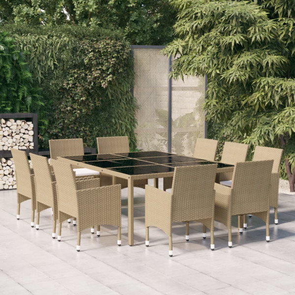 Juego de comedor de jardín de 11 piezas ratán sintético beige D