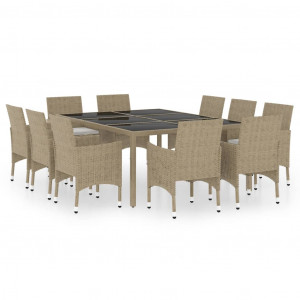 Juego de comedor de jardín de 11 piezas ratán sintético beige H