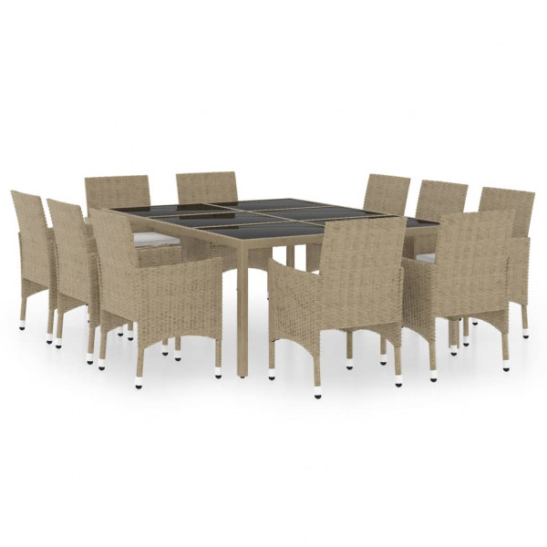 Juego de comedor de jardín de 11 piezas ratán sintético beige M 2