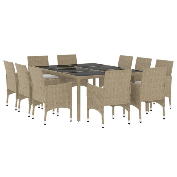 11 pcs conjunto de jantar para jardim vime PE bege M 3