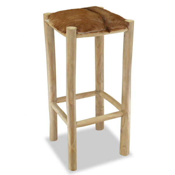 Taburete de cocina de cuero auténtico y madera de teca maciza M 4