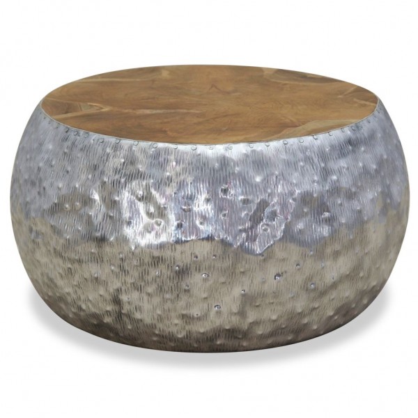 Mesita de centro de aluminio y teca 60x60x30 cm M 2