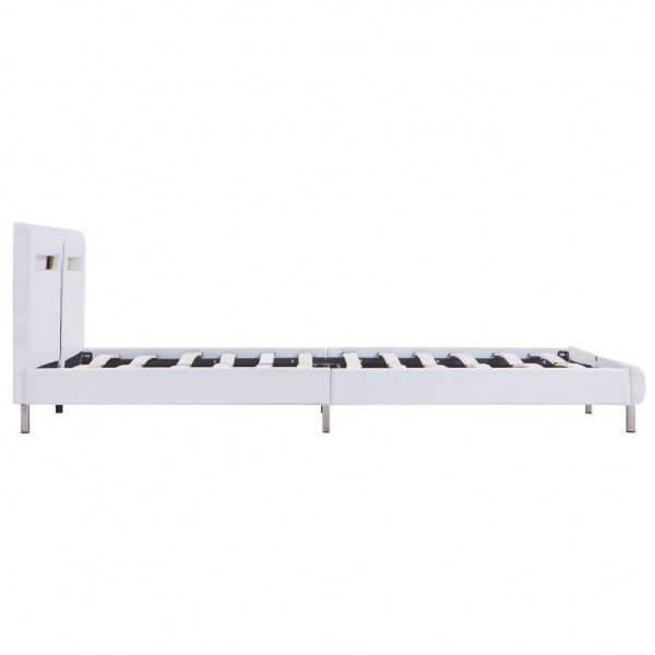 Estrutura de cama c/ LEDs 180x200 cm couro artificial branco M 5