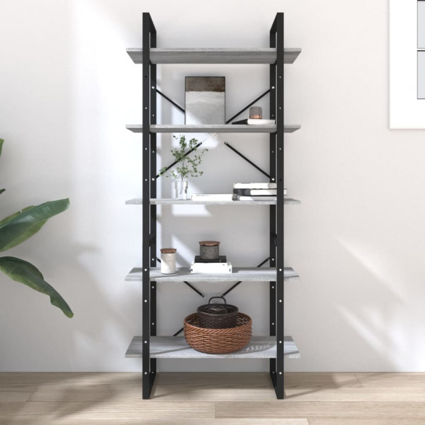Estantería de 5 niveles contrachapada gris Sonoma 80x30x175 cm M 3