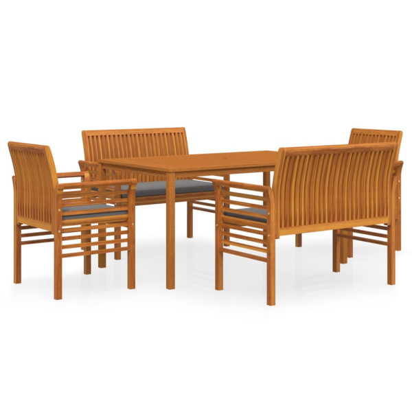 Set comedor de jardín 5 pzas y cojines madera maciza de acacia M 2