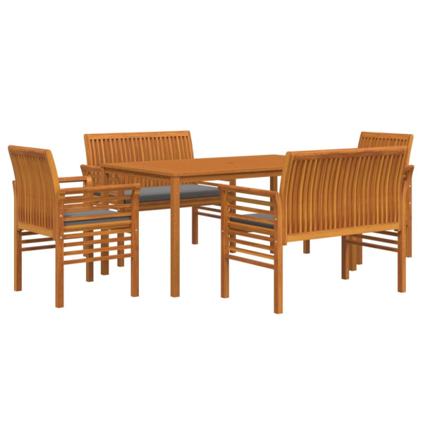 Set comedor de jardín 5 pzas y cojines madera maciza de acacia M 3