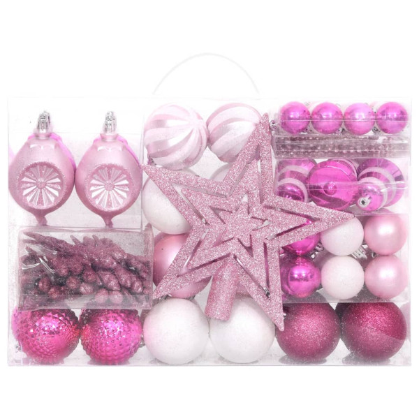 108 pcs conjunto de enfeites de Natal branco e rosa M 2